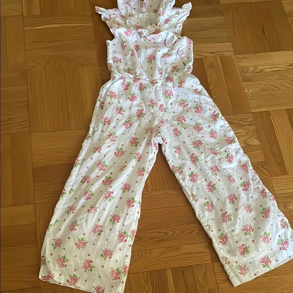 Janie and Jack Swiss Dot Floral Jumpsuit girl Size 8
